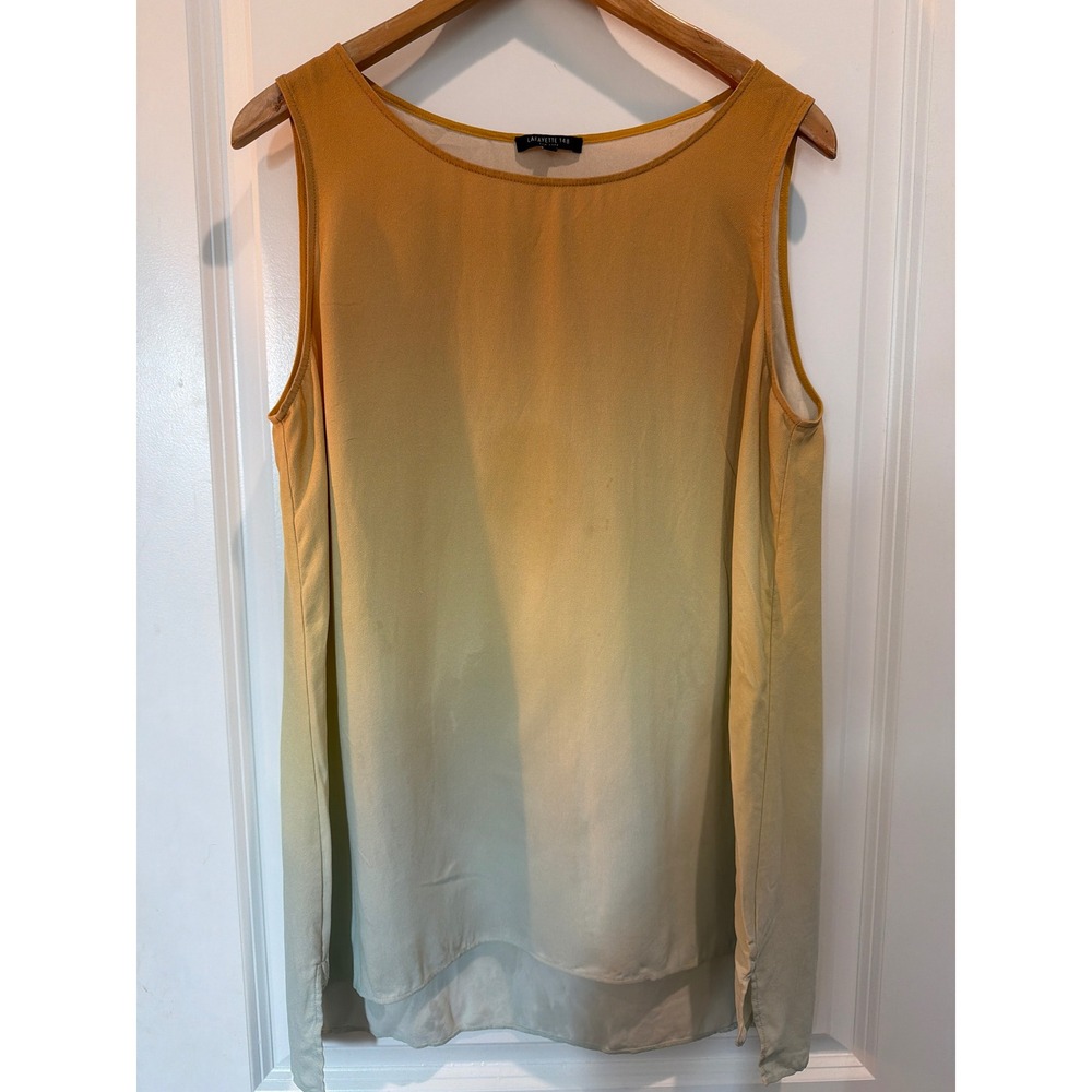 Lafayette 148 New York Ruthie Blouse Silk Double Georgette Ombre Gold Green L